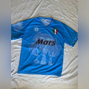 Unofficial soccer jersey in blue size Medium with oversized fit.